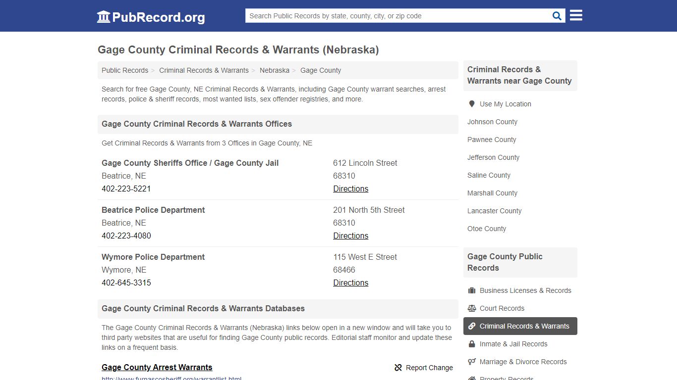 Gage County Criminal Records & Warrants (Nebraska)
