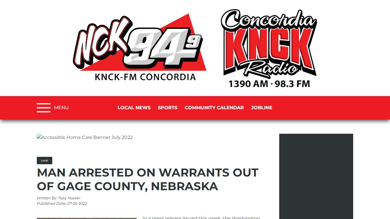 Man Arrested on Warrants Out of Gage County, Nebraska